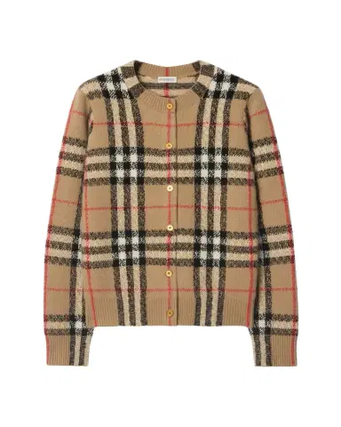 Burberry Clara Check Cashmere Crewneck Cardigan | Thumbnail 1 Burberry Clara Check Cashmere Crewneck Cardigan | Thumbnail 1