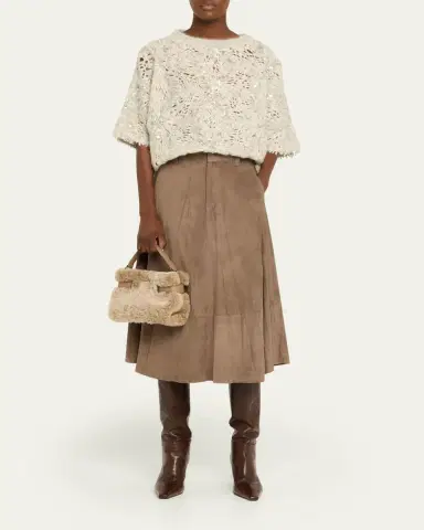 Brunello Cucinelli Suede Midi Circle Skirt | Thumbnail 2 Brunello Cucinelli Suede Midi Circle Skirt | Thumbnail 2