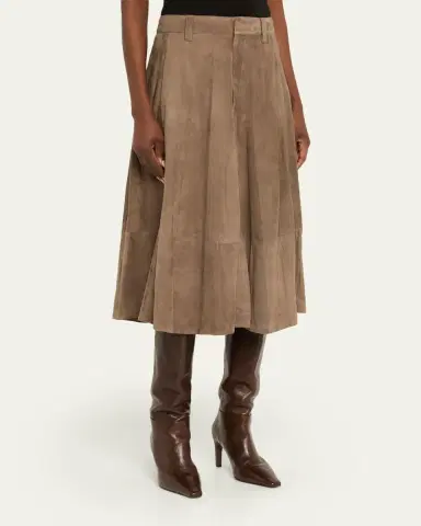 Brunello Cucinelli Suede Midi Circle Skirt | Thumbnail 4 Brunello Cucinelli Suede Midi Circle Skirt | Thumbnail 4