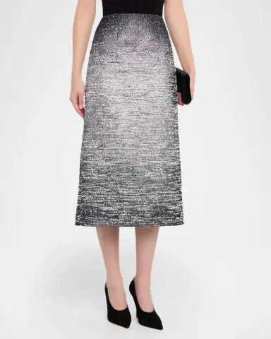 Oscar de la Renta Ombre Metallic Boucle Jacquard Midi Pencil Skirt | Thumbnail 8 Oscar de la Renta Ombre Metallic Boucle Jacquard Midi Pencil Skirt | Thumbnail 8