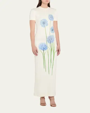 Oscar de la Renta Short-Sleeve Allium Print Jersey Maxi Dress | Thumbnail 4 Oscar de la Renta Short-Sleeve Allium Print Jersey Maxi Dress | Thumbnail 4