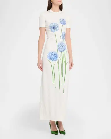 Oscar de la Renta Short-Sleeve Allium Print Jersey Maxi Dress | Thumbnail 8 Oscar de la Renta Short-Sleeve Allium Print Jersey Maxi Dress | Thumbnail 8