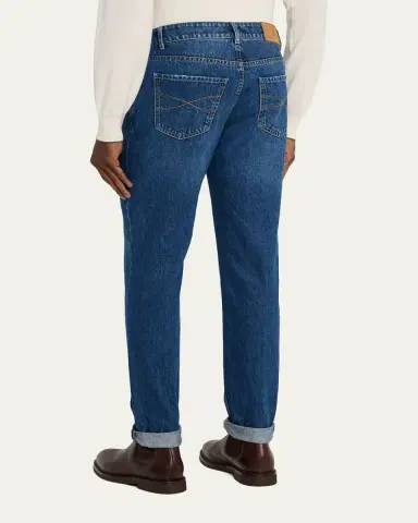 Brunello Cucinelli Men's Slim Light-Wash Denim Jeans | Thumbnail 11 Brunello Cucinelli Men's Slim Light-Wash Denim Jeans | Thumbnail 11