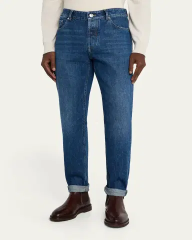 Brunello Cucinelli Men's Slim Light-Wash Denim Jeans | Thumbnail 12 Brunello Cucinelli Men's Slim Light-Wash Denim Jeans | Thumbnail 12