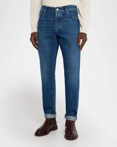 Brunello Cucinelli Men's Slim Light-Wash Denim Jeans | Thumbnail 3 Brunello Cucinelli Men's Slim Light-Wash Denim Jeans | Thumbnail 3