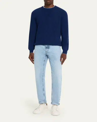 Brunello Cucinelli Men's Slim Light-Wash Denim Jeans | Thumbnail 6 Brunello Cucinelli Men's Slim Light-Wash Denim Jeans | Thumbnail 6