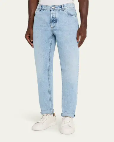 Brunello Cucinelli Men's Slim Light-Wash Denim Jeans | Thumbnail 8 Brunello Cucinelli Men's Slim Light-Wash Denim Jeans | Thumbnail 8