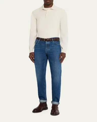 Brunello Cucinelli Men's Slim Light-Wash Denim Jeans | Thumbnail 10 Brunello Cucinelli Men's Slim Light-Wash Denim Jeans | Thumbnail 10