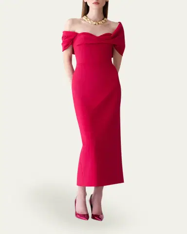 Carolina Herrera Draped Off-The-Shoulder Midi Dress | Thumbnail 2 Carolina Herrera Draped Off-The-Shoulder Midi Dress | Thumbnail 2