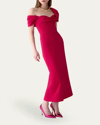 Carolina Herrera Draped Off-The-Shoulder Midi Dress | Thumbnail 4 Carolina Herrera Draped Off-The-Shoulder Midi Dress | Thumbnail 4