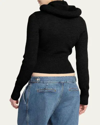 ALAÏA Sculptural Hooded Rib-Knit Sweater | Thumbnail 3 ALAÏA Sculptural Hooded Rib-Knit Sweater | Thumbnail 3