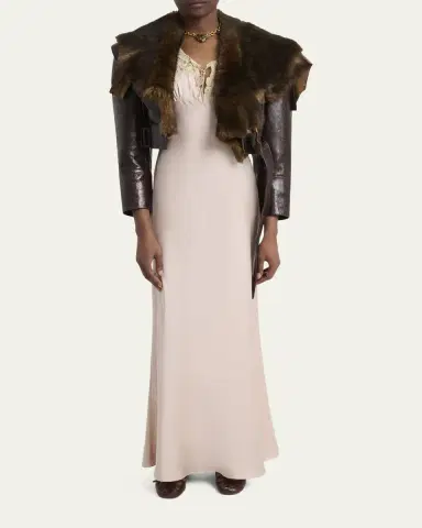 Chloé Shiny Leather Crop Moto Jacket With Removable Lamb Shearling Collar | Thumbnail 2 Chloé Shiny Leather Crop Moto Jacket With Removable Lamb Shearling Collar | Thumbnail 2