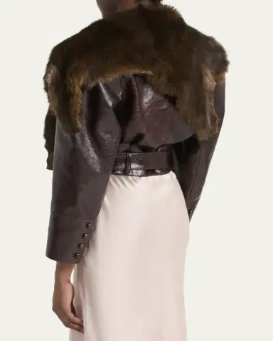 Chloé Shiny Leather Crop Moto Jacket With Removable Lamb Shearling Collar | Thumbnail 3 Chloé Shiny Leather Crop Moto Jacket With Removable Lamb Shearling Collar | Thumbnail 3