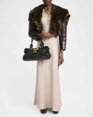 Chloé Shiny Leather Crop Moto Jacket With Removable Lamb Shearling Collar | Thumbnail 6 Chloé Shiny Leather Crop Moto Jacket With Removable Lamb Shearling Collar | Thumbnail 6