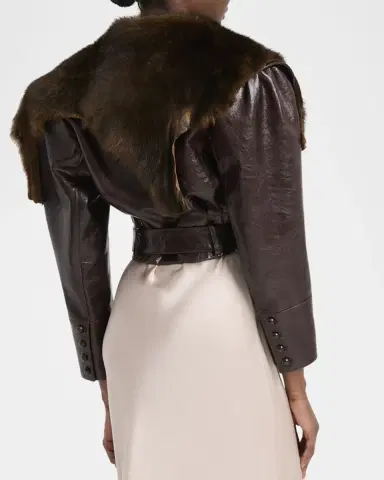 Chloé Shiny Leather Crop Moto Jacket With Removable Lamb Shearling Collar | Thumbnail 7 Chloé Shiny Leather Crop Moto Jacket With Removable Lamb Shearling Collar | Thumbnail 7