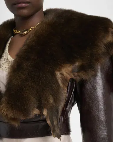 Chloé Shiny Leather Crop Moto Jacket With Removable Lamb Shearling Collar | Thumbnail 9 Chloé Shiny Leather Crop Moto Jacket With Removable Lamb Shearling Collar | Thumbnail 9