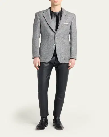 Tom Ford Men's Sharkskin Herringbone Double Splittable Jacket | Thumbnail 2 Tom Ford Men's Sharkskin Herringbone Double Splittable Jacket | Thumbnail 2