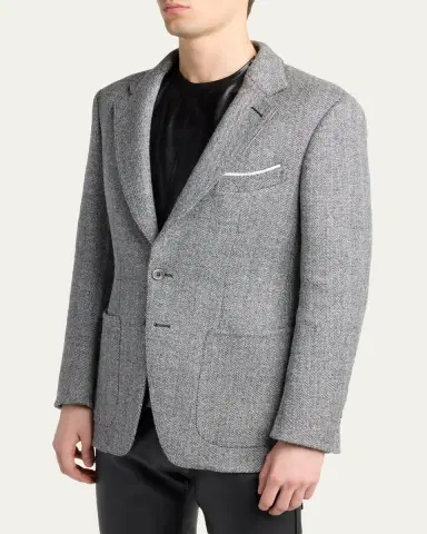 Tom Ford Men's Sharkskin Herringbone Double Splittable Jacket | Thumbnail 4 Tom Ford Men's Sharkskin Herringbone Double Splittable Jacket | Thumbnail 4
