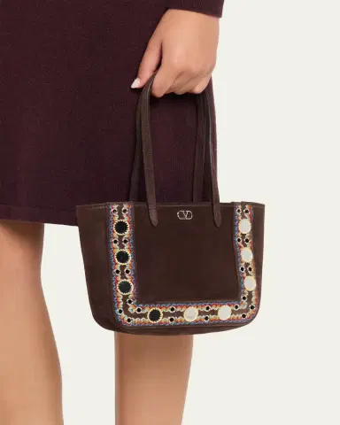 Valentino Garavani Nellcote Mirror-Embellished Suede Mini Tote Bag | Thumbnail 4 Valentino Garavani Nellcote Mirror-Embellished Suede Mini Tote Bag | Thumbnail 4