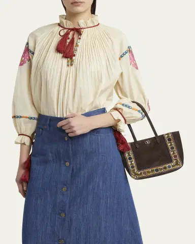 Valentino Garavani Nellcote Mirror-Embellished Suede Mini Tote Bag | Thumbnail 5 Valentino Garavani Nellcote Mirror-Embellished Suede Mini Tote Bag | Thumbnail 5