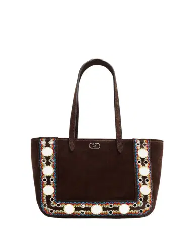 Valentino Garavani Nellcote Mirror-Embellished Suede Mini Tote Bag | Thumbnail 1 Valentino Garavani Nellcote Mirror-Embellished Suede Mini Tote Bag | Thumbnail 1