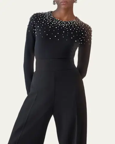 Carolina Herrera Pearly Collar Silk-Cotton Sweater | Thumbnail 4 Carolina Herrera Pearly Collar Silk-Cotton Sweater | Thumbnail 4
