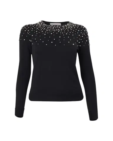Carolina Herrera Pearly Collar Silk-Cotton Sweater | Thumbnail 1 Carolina Herrera Pearly Collar Silk-Cotton Sweater | Thumbnail 1