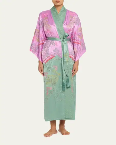 Natori Nara Embroidered Colorblock Silk Robe | Thumbnail 2 Natori Nara Embroidered Colorblock Silk Robe | Thumbnail 2