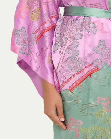 Natori Nara Embroidered Colorblock Silk Robe | Thumbnail 4 Natori Nara Embroidered Colorblock Silk Robe | Thumbnail 4