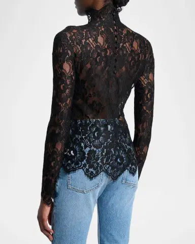 Saint Laurent Turtleneck Sheer Lace Long-Sleeve Top | Thumbnail 2 Saint Laurent Turtleneck Sheer Lace Long-Sleeve Top | Thumbnail 2