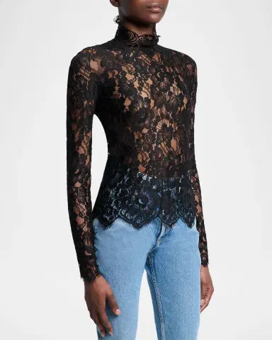 Saint Laurent Turtleneck Sheer Lace Long-Sleeve Top | Thumbnail 3 Saint Laurent Turtleneck Sheer Lace Long-Sleeve Top | Thumbnail 3