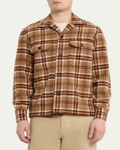 Salvatore Piccolo Men's Wool and Cashmere Double-Pocket Plaid Overshirt | Thumbnail 4 Salvatore Piccolo Men's Wool and Cashmere Double-Pocket Plaid Overshirt | Thumbnail 4