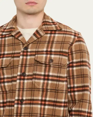 Salvatore Piccolo Men's Wool and Cashmere Double-Pocket Plaid Overshirt | Thumbnail 5 Salvatore Piccolo Men's Wool and Cashmere Double-Pocket Plaid Overshirt | Thumbnail 5