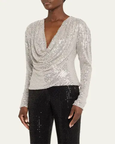 Ramy Brook Leon Sequined Cowl-Neck Blouse | Thumbnail 4 Ramy Brook Leon Sequined Cowl-Neck Blouse | Thumbnail 4