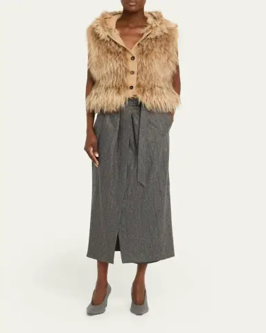 Brunello Cucinelli Monili Pinstripe Wool Flannel Wrap Midi Skirt | Thumbnail 2 Brunello Cucinelli Monili Pinstripe Wool Flannel Wrap Midi Skirt | Thumbnail 2