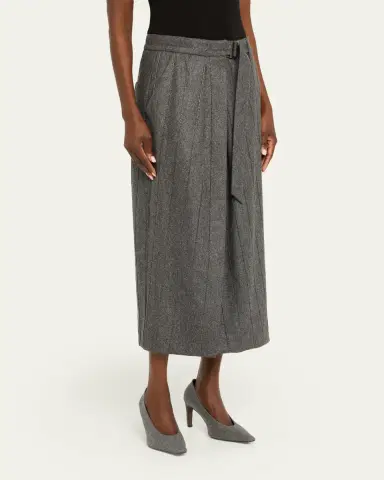 Brunello Cucinelli Monili Pinstripe Wool Flannel Wrap Midi Skirt | Thumbnail 4 Brunello Cucinelli Monili Pinstripe Wool Flannel Wrap Midi Skirt | Thumbnail 4