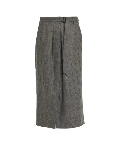 Brunello Cucinelli Monili Pinstripe Wool Flannel Wrap Midi Skirt | Thumbnail 1 Brunello Cucinelli Monili Pinstripe Wool Flannel Wrap Midi Skirt | Thumbnail 1