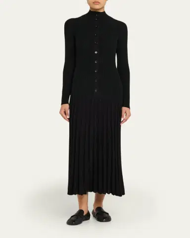 Proenza Schouler Jada Turtleneck Drop-Waist Button-Front Maxi Dress | Thumbnail 2 Proenza Schouler Jada Turtleneck Drop-Waist Button-Front Maxi Dress | Thumbnail 2