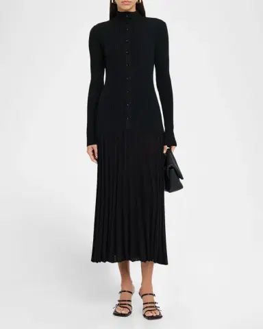 Proenza Schouler Jada Turtleneck Drop-Waist Button-Front Maxi Dress | Thumbnail 16 Proenza Schouler Jada Turtleneck Drop-Waist Button-Front Maxi Dress | Thumbnail 16