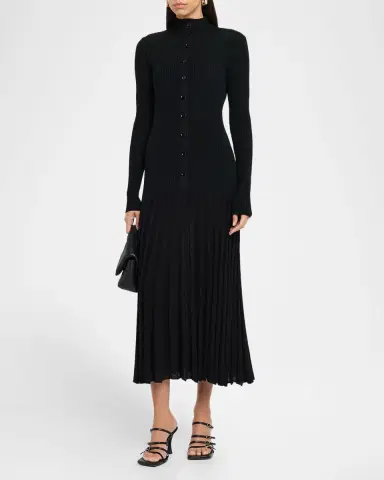 Proenza Schouler Jada Turtleneck Drop-Waist Button-Front Maxi Dress | Thumbnail 18 Proenza Schouler Jada Turtleneck Drop-Waist Button-Front Maxi Dress | Thumbnail 18