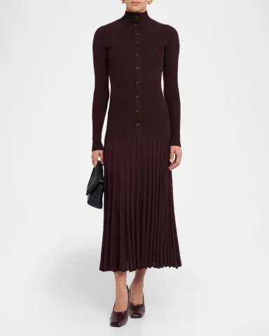 Proenza Schouler Jada Turtleneck Drop-Waist Button-Front Maxi Dress | Thumbnail 24 Proenza Schouler Jada Turtleneck Drop-Waist Button-Front Maxi Dress | Thumbnail 24