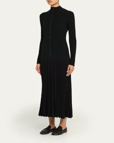 Proenza Schouler Jada Turtleneck Drop-Waist Button-Front Maxi Dress | Thumbnail 4 Proenza Schouler Jada Turtleneck Drop-Waist Button-Front Maxi Dress | Thumbnail 4