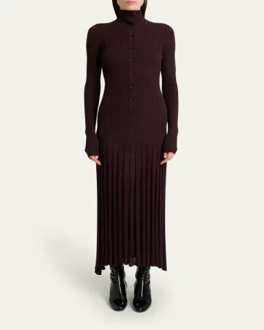 Proenza Schouler Jada Turtleneck Drop-Waist Button-Front Maxi Dress | Thumbnail 6 Proenza Schouler Jada Turtleneck Drop-Waist Button-Front Maxi Dress | Thumbnail 6