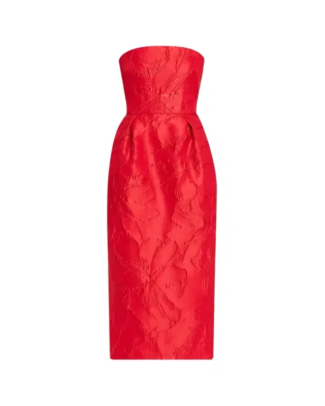 Strapless Rose Jacquard Midi Dress Strapless Rose Jacquard Midi Dress