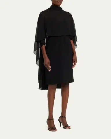 Rickie Freeman for Teri Jon Chiffon Tie-Neck Cape Slip Dress | Thumbnail 4 Rickie Freeman for Teri Jon Chiffon Tie-Neck Cape Slip Dress | Thumbnail 4