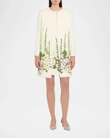 Oscar de la Renta Foxglove Embroidered Tweed Collarless Jacket | Thumbnail 6 Oscar de la Renta Foxglove Embroidered Tweed Collarless Jacket | Thumbnail 6
