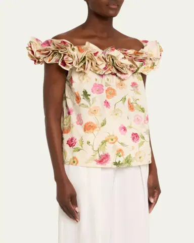 Carolina Herrera Rose Off-The-Shoulder Floral Cotton Top | Thumbnail 4 Carolina Herrera Rose Off-The-Shoulder Floral Cotton Top | Thumbnail 4