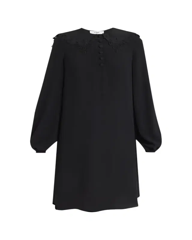 Floral Embroidered Silk Knee-Length Dress Floral Embroidered Silk Knee-Length Dress