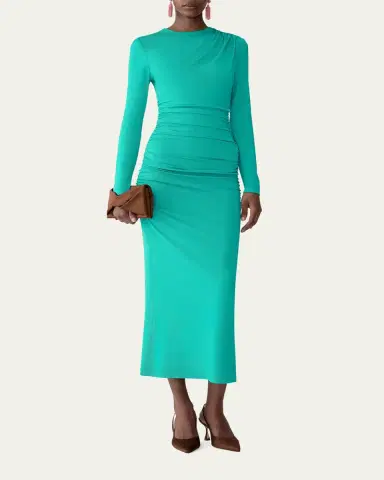 Carolina Herrera Ruched Long-Sleeve Midi Dress | Thumbnail 2 Carolina Herrera Ruched Long-Sleeve Midi Dress | Thumbnail 2