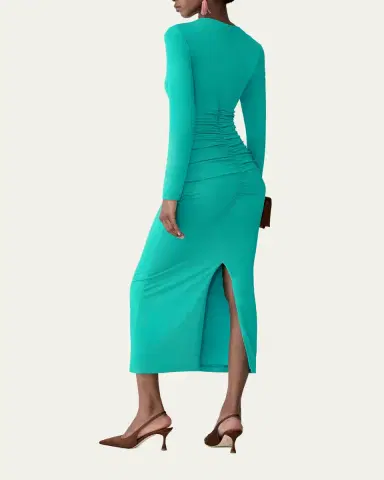 Carolina Herrera Ruched Long-Sleeve Midi Dress | Thumbnail 3 Carolina Herrera Ruched Long-Sleeve Midi Dress | Thumbnail 3
